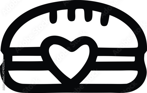 Charming hand-drawn burger with heart symbol expressing love and deliciousness for food lovers and cafes