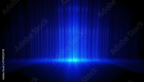 Abstract blue light rays ascending from a glowing line on a dark background, creating a futuristic and energetic visual.