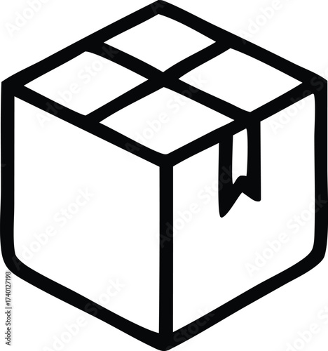 Hand drawn icon of a cardboard box with tape ready for shipping and delivery logistics packaging and storage symbol
