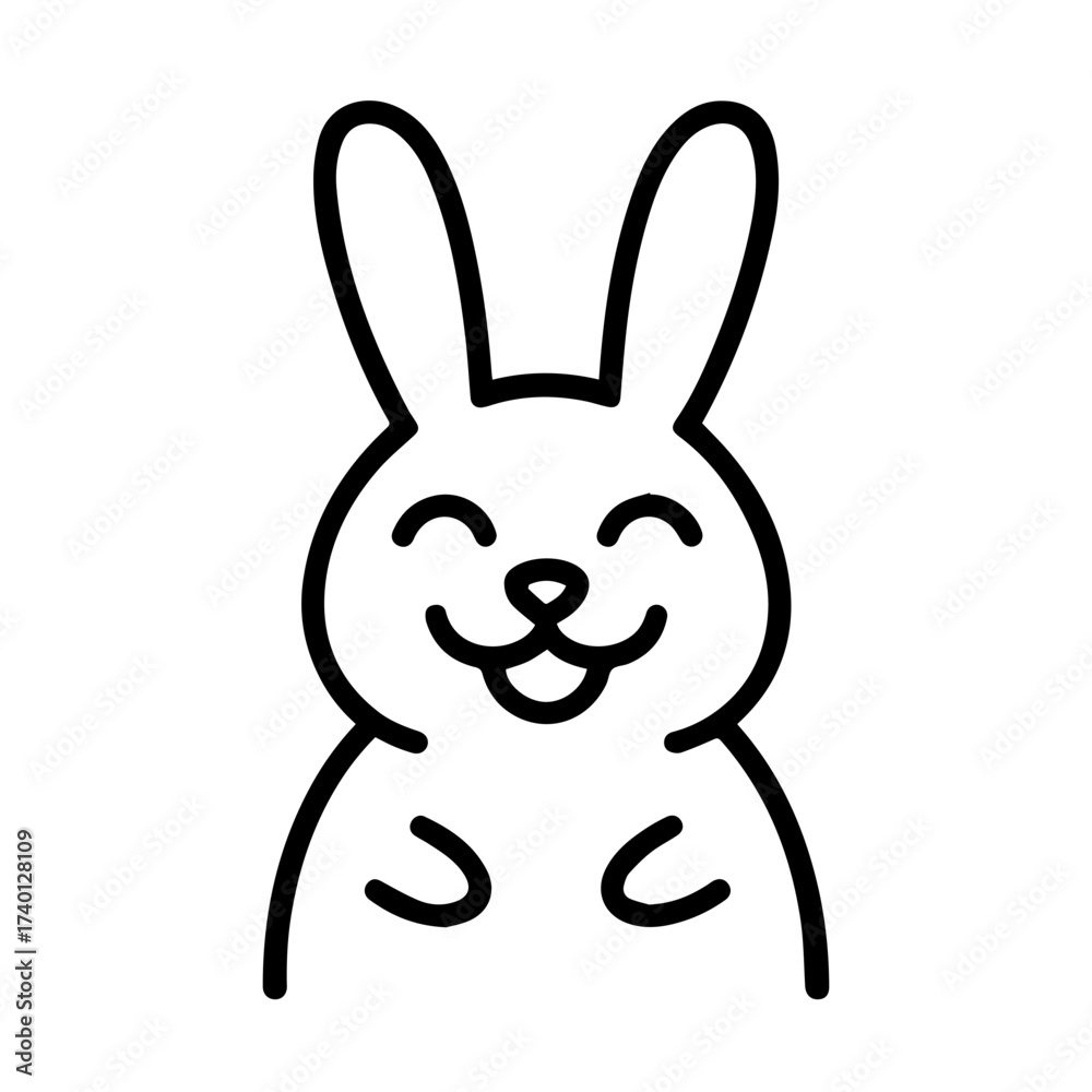 Obraz premium outline happy rabbit on a white background Vector line icon animal character emotion, including joy and sadness