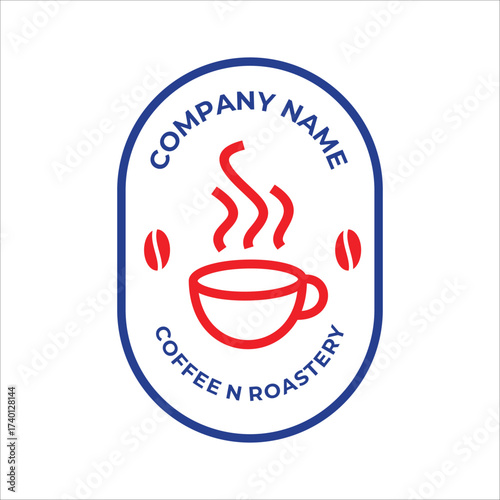 Coffee cup icon with coffee beans and steam