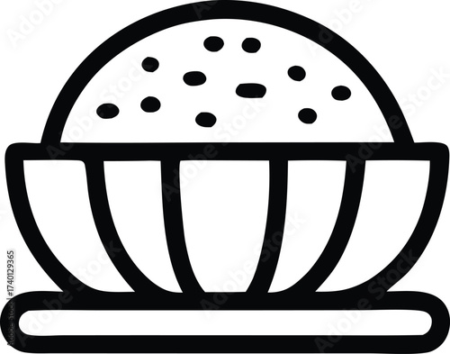 Simple outline icon of a bowl of rice or grains perfect for culinary graphics recipes food blogs and healthy eating content