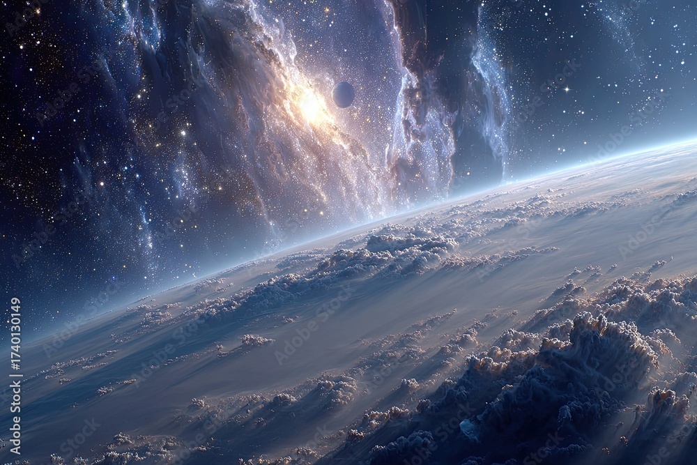 Fototapeta premium Planets and Stardust Clouds. Deep Space Image, Fantasy