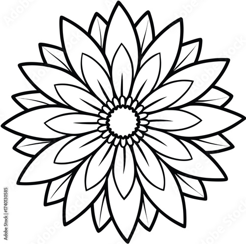 Beautiful white flower with petal and leaf detail, isolated on a black background, perfect for tattoo design or floral vector illustration