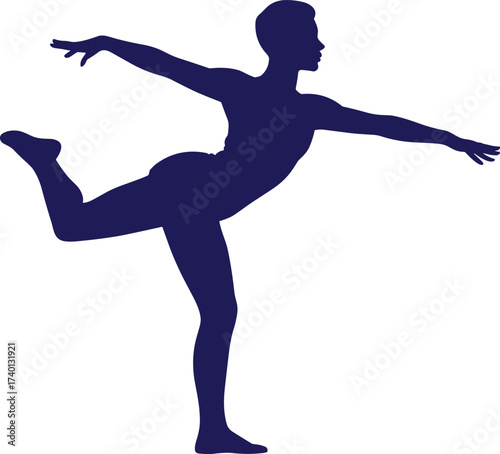Elegant ballet dancer silhouette, graceful pose, classical dance movement, artistic balance, female ballerina, performance art, posture control, flat vector illustration