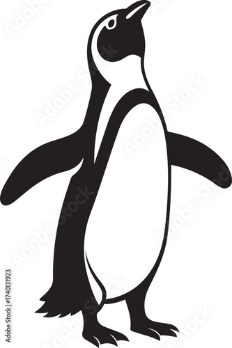 Penguin silhouette standing upright bird, Black and white penguin animal vector