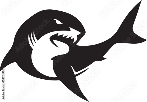 Aggressive shark silhouette open mouth, Ocean predator fish vector design