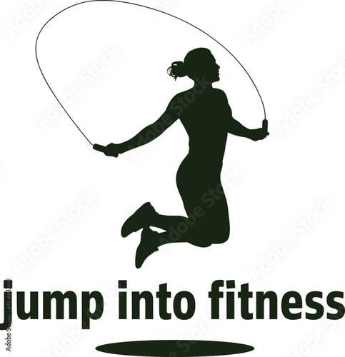 Jump rope workout, fitness silhouette, active lifestyle, cardio exercise, healthy body, gym training, vector art, motivation, sport, flat vector illustration