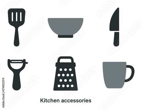 Collection of essential kitchen accessories in minimalist design