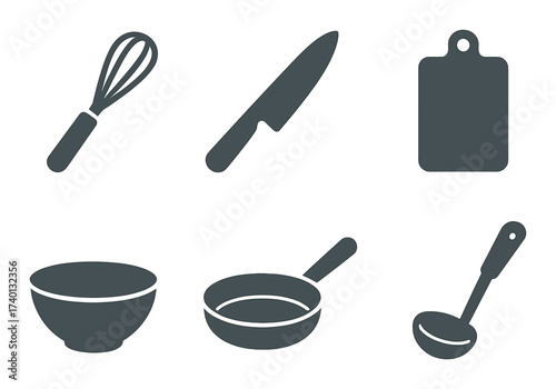 Silhouette of kitchen utensils on dark background