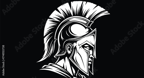 Graphic illustration of a spartan warrior helmet on a black background