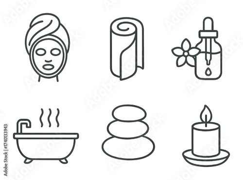 Minimalist spa icons: relaxation and wellness symbols for tranquility