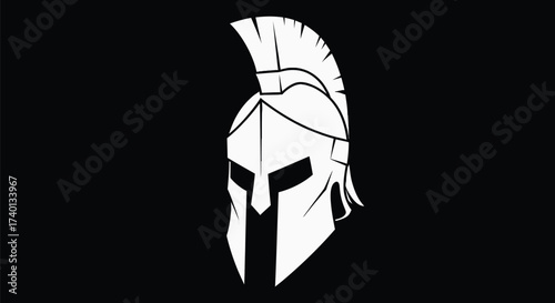 White spartan helmet illustration on a black background design art