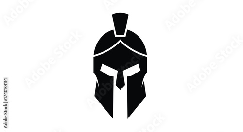 Black spartan helmet logo design on a white background illustration