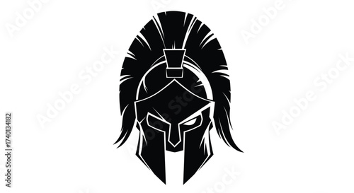 Black spartan helmet illustration on a white background design