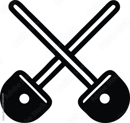 Iconic crossed shovels symbol representing construction digging gardening agriculture labor and manual work tools
