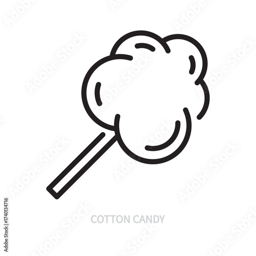 Cotton candy line icon. Sweet candyfloss symbol. Food concept. Isolated on a white background. Editable stroke. Flat design. Vector illustration.