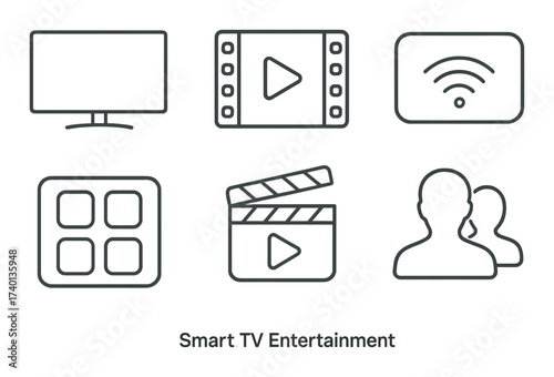 Smart tv entertainment icons: screen, video, wifi, apps, movie, users