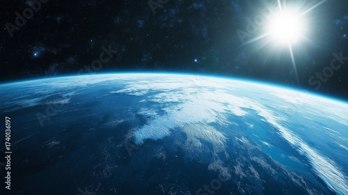 Satellite in orbit above Earth capturing stunning view of blue planet and clouds