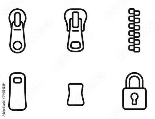 Variety of zipper and lock icons on dark background