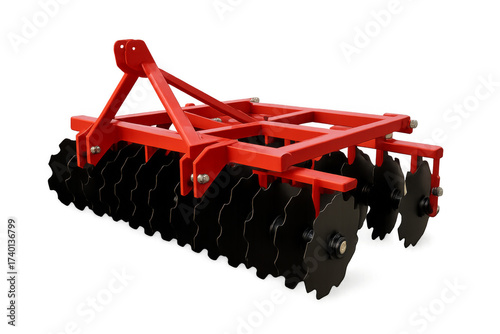 Obraz na płótnie Red disc harrow cultivating soil agriculture implement tool