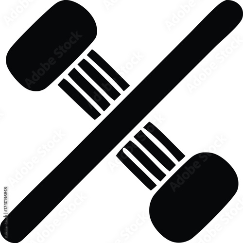 Simple silhouette icon representing two crossed toothbrushes symbolizing oral hygiene dental care and healthy smiles