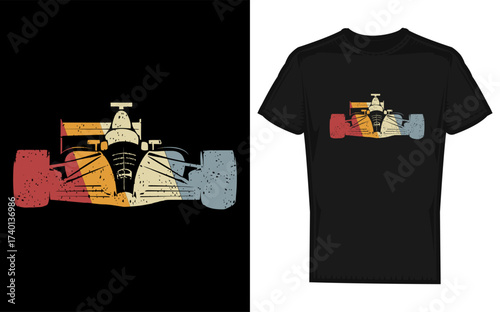 Retro racing car silhouette with vintage style elements evoking classic motorsport and a bygone era of speed and competition