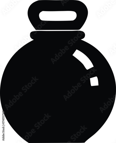 Simple silhouette icon of a classic weight lifting dumbbell barbell and kettlebell for fitness and exercise.