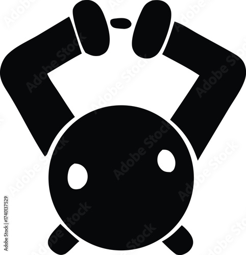 Silhouette of a person performing a handstand or upside-down yoga pose with arms raised representing fitness and flexibility exercises.