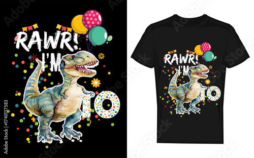 Rawr i m 10 a roaring t rex dinosaur celebrating a 10th birthday perfect for boys presented in a striking silhouette style