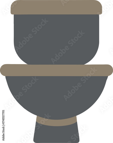 Flat Toilet Illustration in Dark Gray and Brown for Bathroom and Sanitation Visuals