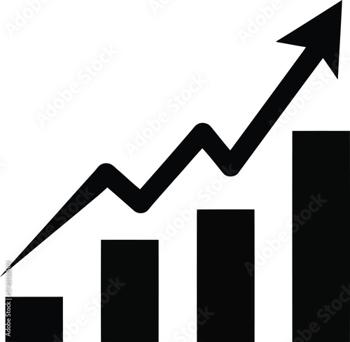 Black bar graph with upward trending arrow on white background Keywords: graph, chart, bar, bars, increase, growth, rising