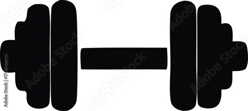 Iconic black dumbbell silhouette representing fitness strength workout gym and exercise equipment for training
