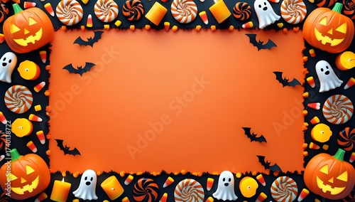 Festive Halloween Background with Spooky Border Elements and Empty Center
