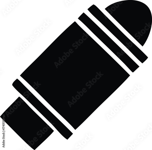 Simple black silhouette of a bullet cartridge representing ammunition and firearms