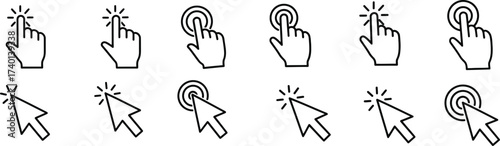 Set of Cursor Icons Hand Pointer and Arrow Pointer Clicking on White Background vector illustration