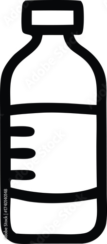 Simple black and white line art icon representing a bottle with measurement markings on its side suitable for medical or laboratory contexts.