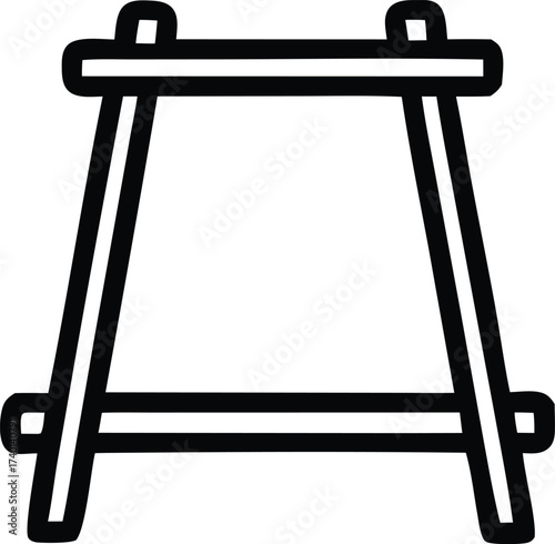 Simple black and white outline drawing of a folding sawhorse or trestle used in construction and diy projects