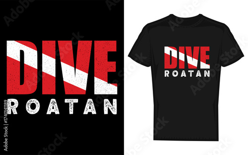 Retro roatan scuba diver silhouette with vintage dive flag celebrating underwater exploration and caribbean adventures