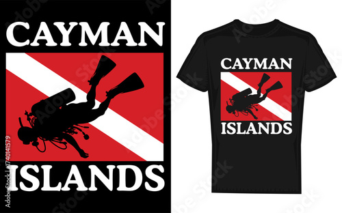 Retro scuba diver silhouette exploring grand cayman islands waters vintage ocean adventure graphic