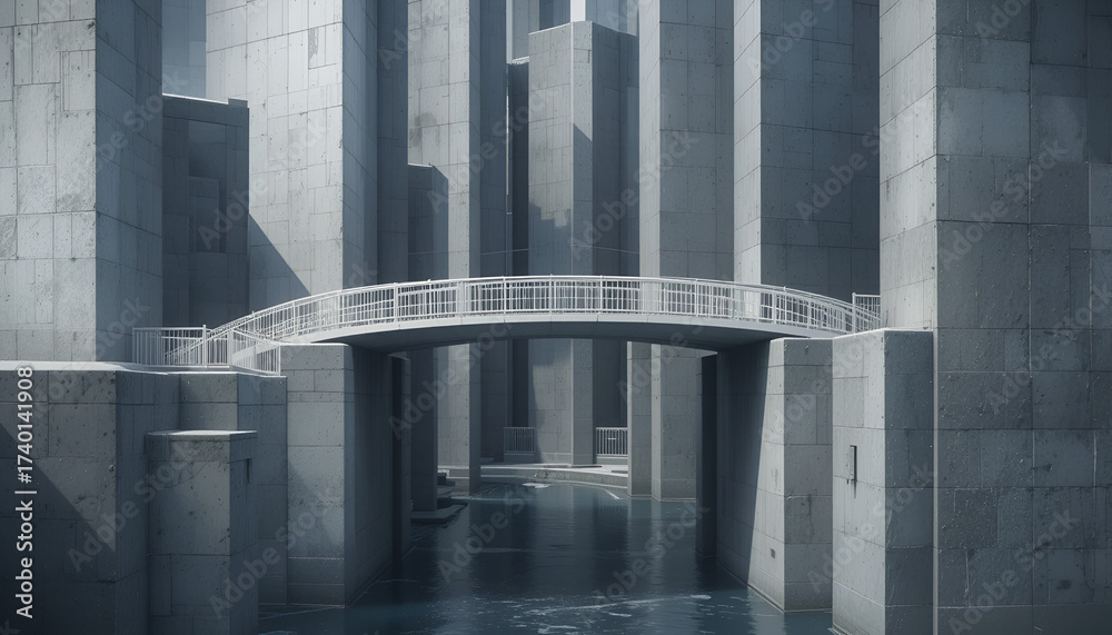 Obraz premium Monolithic Architecture Overlooking Reflective Waterways