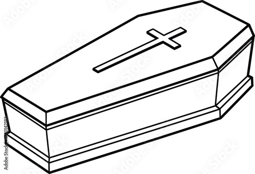 Simple line drawing of a coffin with a cross on top