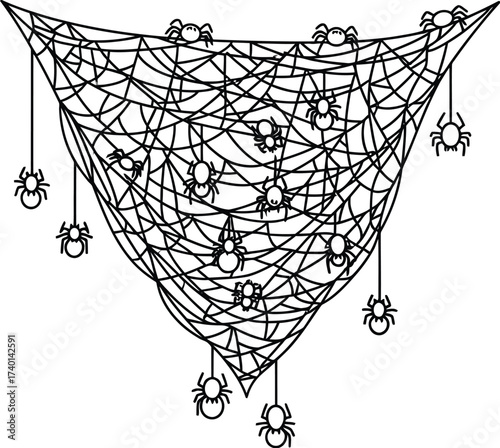 Spooky spiderweb with spiders for halloween decoration art