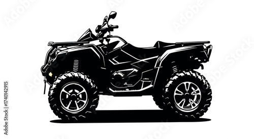 Black Silhouette Of A Modern All- Terrain Vehicle ATV On A White Background quad bike all-terrain vehicle