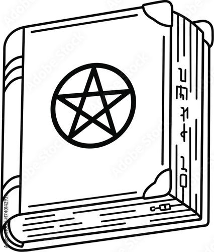 Spellbook with pentagram illustration for occult themes