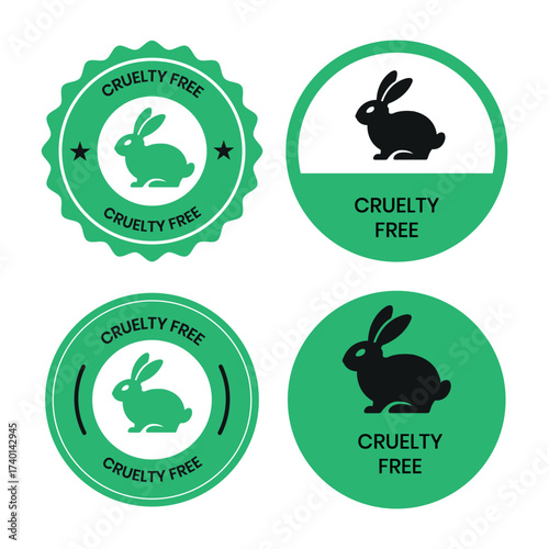 Cruelty Free icon set. Cruelty Free logo, label, badge, sign, symbol, sticker, banner, vector isolated illustration. Product packaging design emblem. Rabbit animal testing free mark.