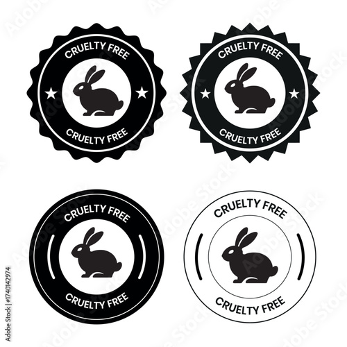 Cruelty Free icon set. Cruelty Free logo, label, sign, badge, symbol, banner, isolated illustration. Cruelty Free label for product packaging design. Rabbit animal testing free sign.