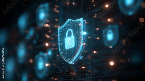 Cybersecurity Shield with Digital Locks