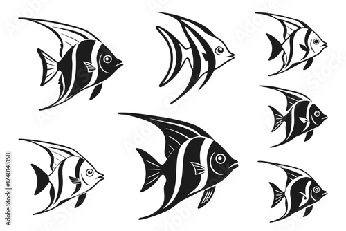 Minimalist angelfish icon set in black and color
