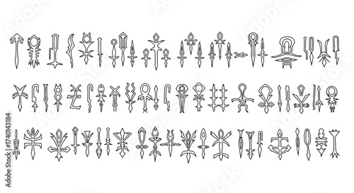 Collection of Ancient Egyptian Hieroglyphic Symbols and Ornate Glyphs vector illustration